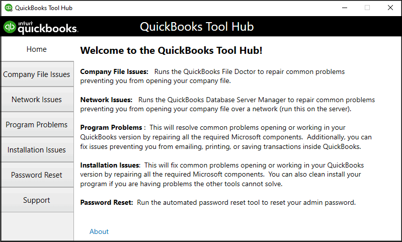 QuickBooks Tool hub components