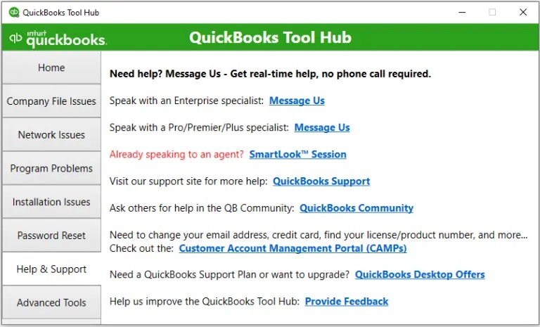 QuickBooks Tool Hub Window